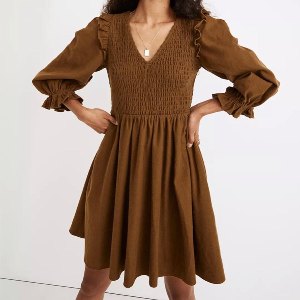 Madewell - Flannel Lucie V-Neck Smocked Mini Dress